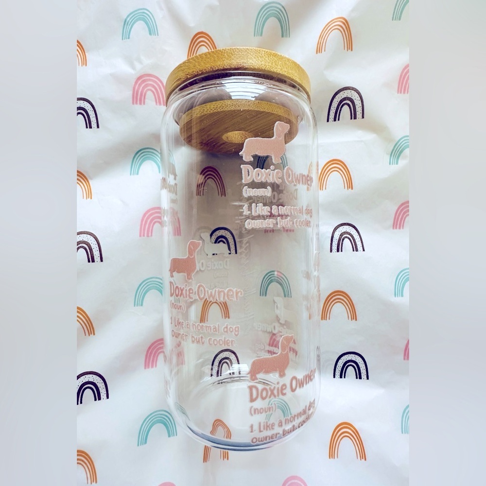 NEW Doxie Owner 16oz Glass Cup with Glass Straw - Picture 3 of 6